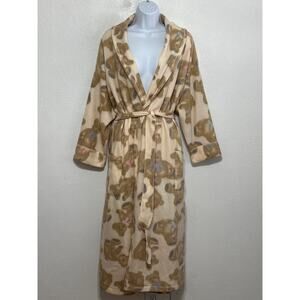 VTG Cypress Teddy Bear Print Ultra Soft Fleece Midi Robe 3XL Cream Lounge Wear